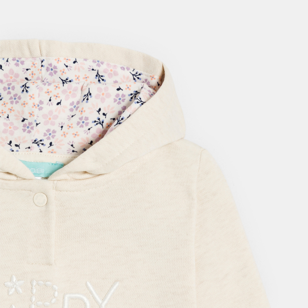 سترة بقلنسوة مطرزة من الصوف الناعم، باللون البيج للفتيات الصغيرات